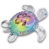 Glass Baron Island Pearl Sea Turtle Glass Figurine, Hand Blown & Sculpted with Austrian Crystal Accents, Collectible Ornament for Home Decor Table Centerpiece