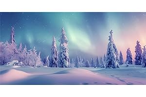 YongFoto Winter Snow Scene Fish Tank Background 48x18 inch Snowfield Pine Forest Rime Starry Sky Aurora Polyester Backdrop Reptile Habitat Terrarium Bearded Dragon Aquarium Background