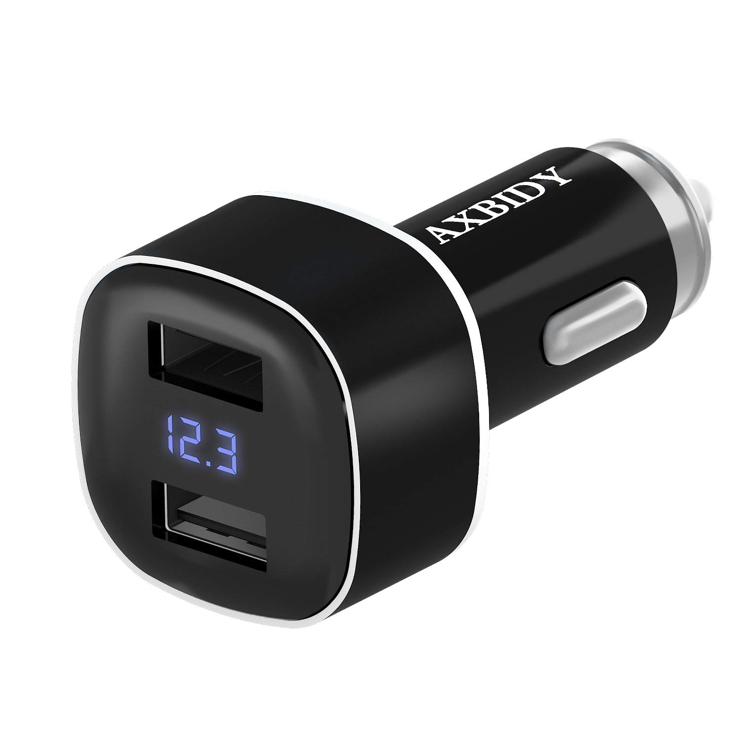 Fast Car Charge,AXBIDY 24W Dual Smart USB Car Charge Adapter with LED Display Car Voltage Detector for Smart Phone and Galaxy S9, S8, S7, S6, Edge, Note8(Black)
