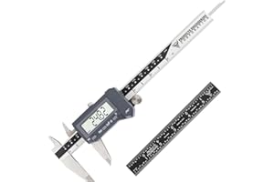 PEC Tools 6 Inch/150mm Digital Caliper & Made in US 6 Inch 16R Rule (32nds,64ths,50ths,100ths), Industrial-Grade Stainless Steel Caliper, IP67 Waterproof & Oil-Resistant, Inch/MM/Fraction Modes