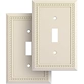 Henne Bery Sunken Pearls Heavy Duty Decorative Wall Plate Switch Plate Outlet Cover, Durable Solid Zinc Alloy (Single Toggle 2PK, Light Almond)