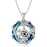 TOUPOP Sea Turtle Necklace for Women Sterling Silver Ocean Theme Crystal Pendant Jewelry Summer Beach Gifts for Marine Animal Lovers