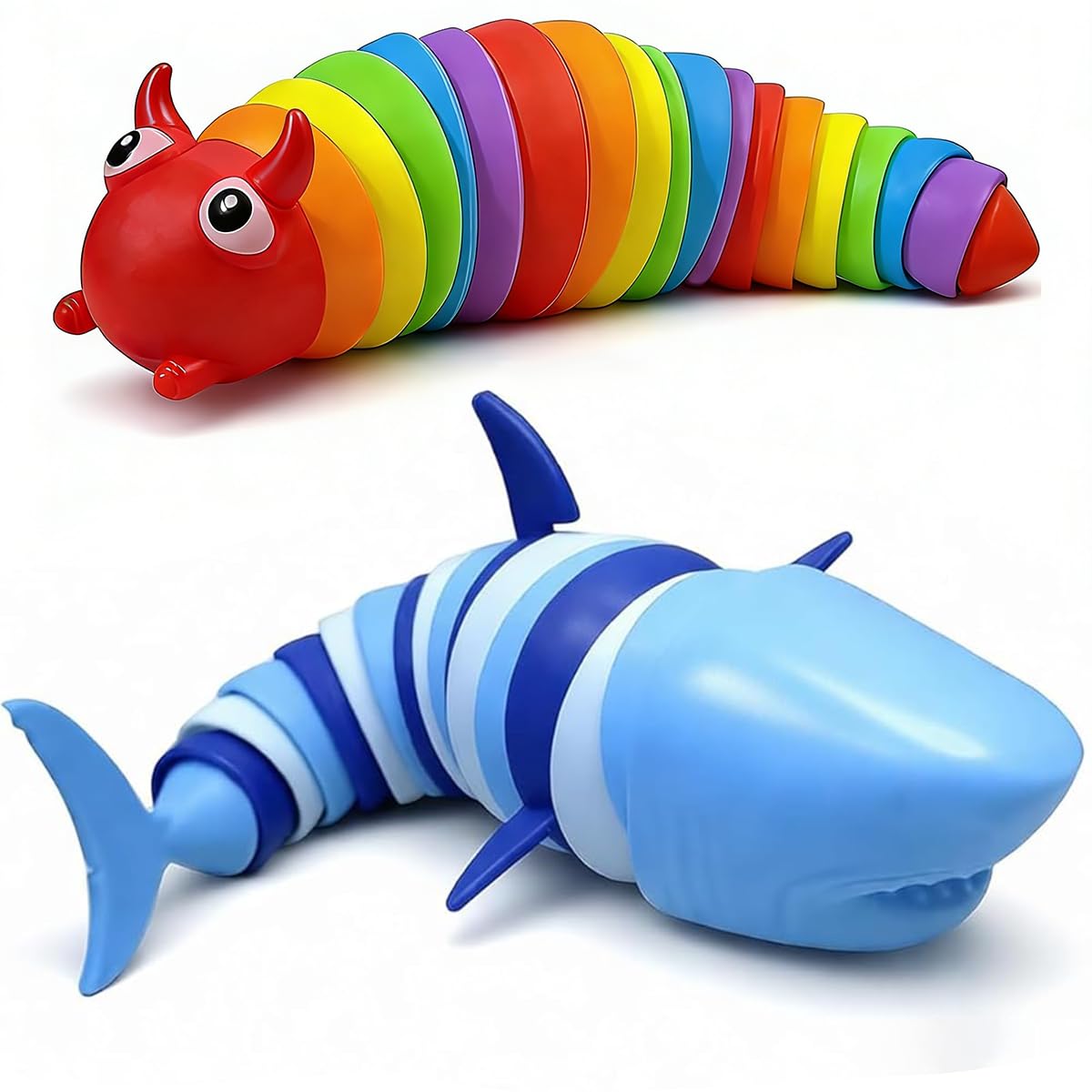 Trevixor 2PCS Stress Relief Colorful Lobster Set,Caterpillar Set Style, Articulated Sensory Sets for Autism,Flexible Slug Fidget Set for Calming