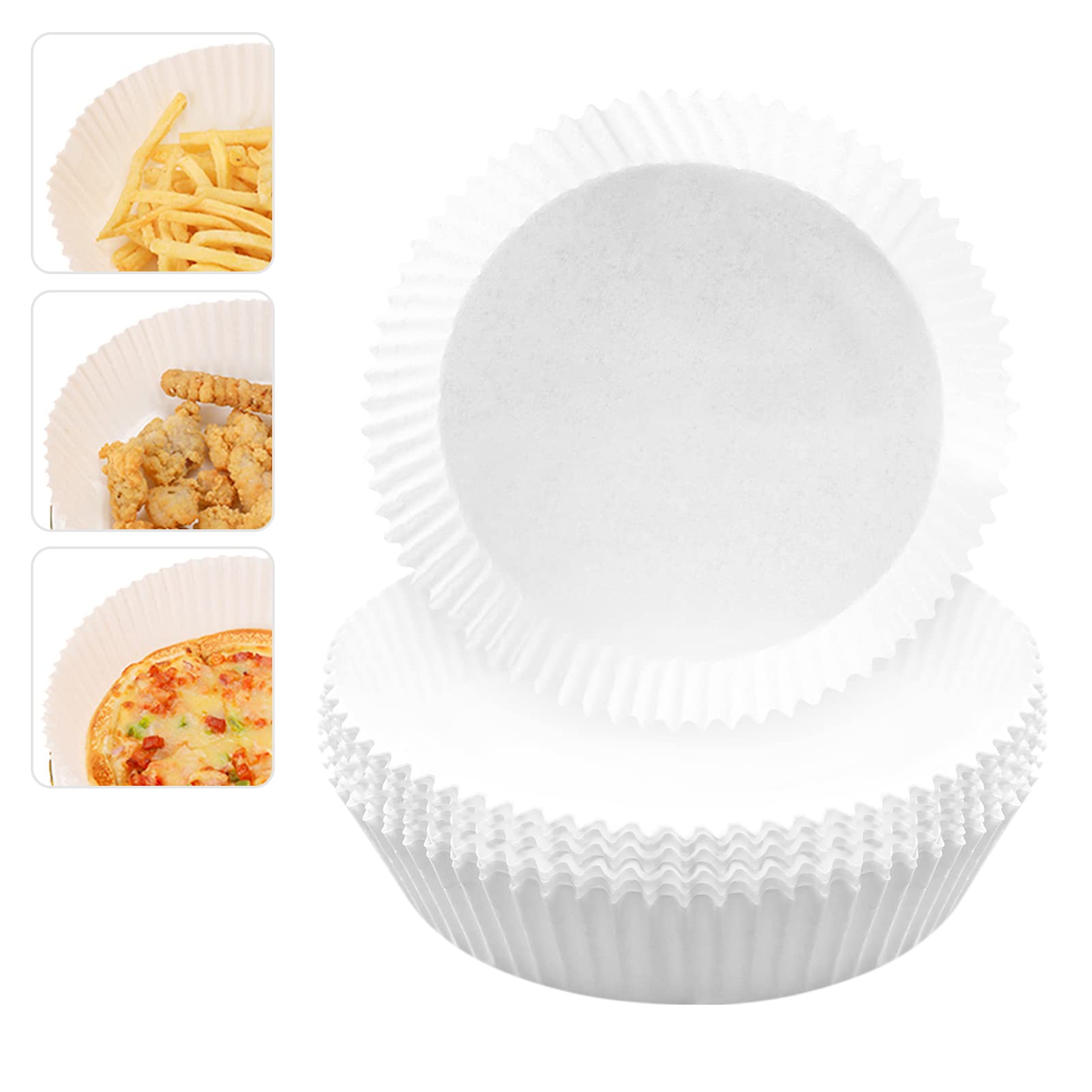 WWW Air Fryer Paper Liner, 50Pcs 6.3 Inch Disposable Paper Liner,Non-Stick Oil-Proof Round Baking Parchment Paper for Baking Roasting Microwave (White)