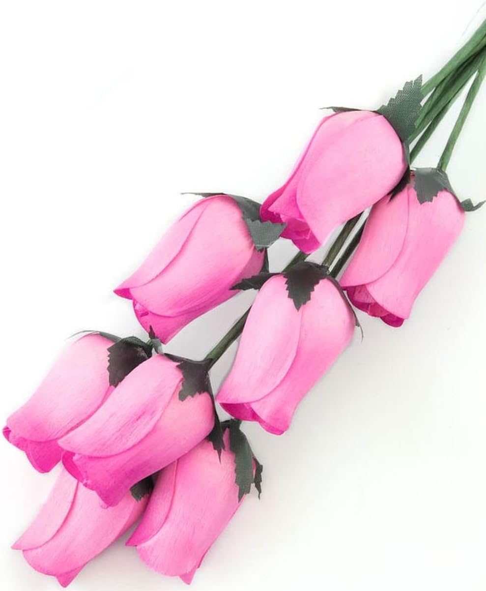 Pink Roses with Hot Pink Tips Bunch of 8 Closed Bud Wooden Roses for Crafts Custom Bouquets and Other DIY Projects. Choose Form Over 50 Colors.