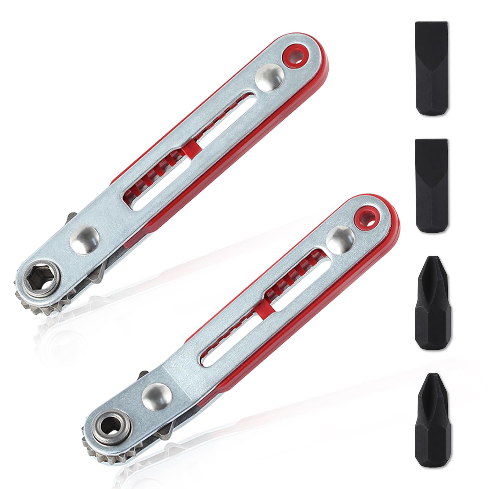 LEONTOOL 2Pcs Mini Ratchet Wrench Screwdriver Set 1/4 Inch Hex Screwdriver Bit Drive Ratchet Wrench Elbow Head & Flat Head Reversible Drive Handle with Flat Head and Phillips Head Screwdriver Bit