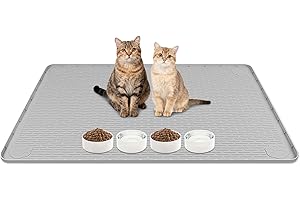 Lanstics Cat Food Mat, 40" x 28" Large Silicone Mat Cat Feeding Mat with Raised Edge Non-Slip Pet Feeding Mat for Food and Water Bowl, Easy to Clean, Floor Protection (Gray)