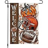 CROWNED BEAUTY Fall Garden Flag Pumpkin Football 12x18 Inch Double Sided Burlap for Outside Welcome Small Seasonal Autumn Yard Decoration CF1850-12