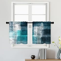 Batmerry Teal Soft Velvet Tier Curtains,Modern Art
