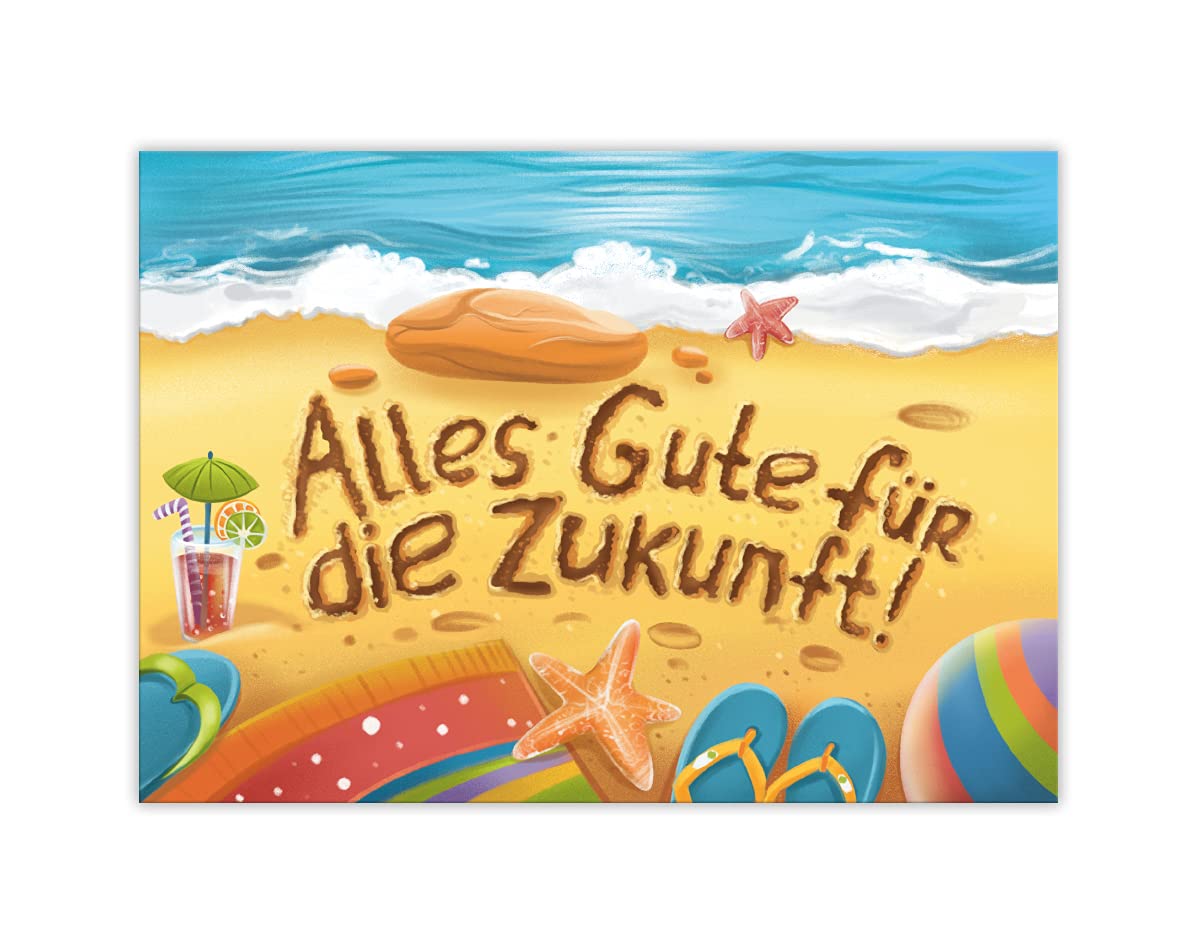 Leaving Card Greeting Card for Colleagues with Envelope Folding Card "Alles Gute für die Zukunft" for Job Changes Cancellation Retirement Mother Protection Beach in XXL Format A4