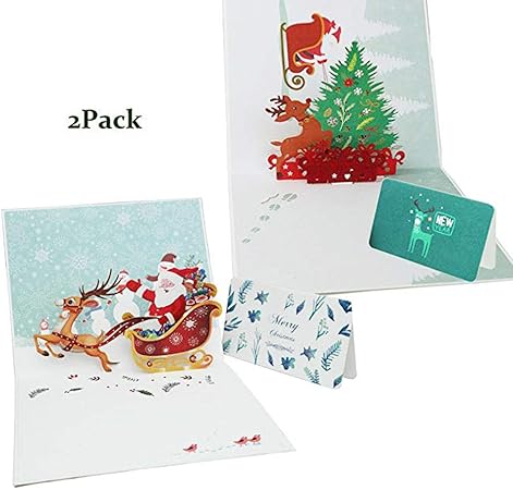 Amazon Fusolo 3dポップアップクリスマスカード 2パック クリスマスツリーカード ハッピーニューイヤー グリーティングホリデーカード シール付き 紙製品 文房具 オフィス用品