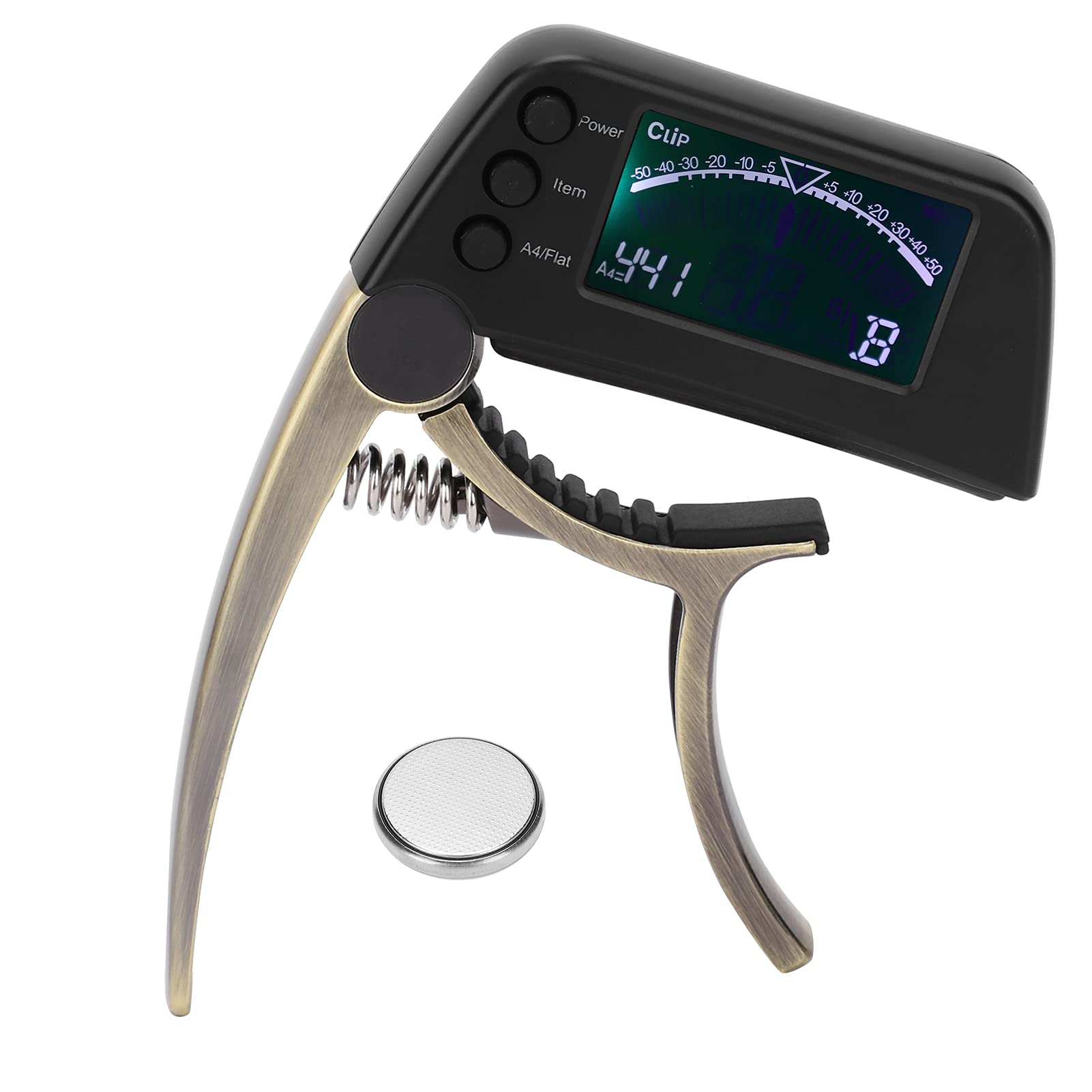 Guitar Tuner 2 in 1 Multifunctional Clip On LCD Digital Chromatic Tuner for Acoustic Electric Bass Guitars (Silver)