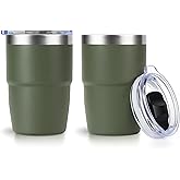 Zenbo 8 oz Stackable Espresso/Coffee Cups with Magnetic Lid, Ceramic-Lined 18/8 Stainless Steel Mini Tumblers, Double-Wall Vacuum Insulated & Dishwasher Safe for Travel & Office (Sage Green-2 Pack)