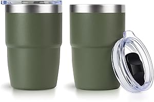 Zenbo 8 oz Stackable Espresso/Coffee Cups with Magnetic Lid, Ceramic-Lined 18/8 Stainless Steel Mini Tumblers, Double-Wall Va
