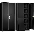 Greenvelly Metal Storage Cabinet with Lock,71" Metal Garage Cabinet with 2 Doors and 4 Adjustable Shelves,Lockable Storage Organization, Steel Tool Cabinets for Office,Home,Garage,Gym,School (Black)