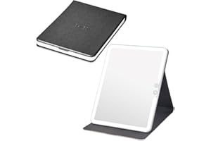 deweisn Folding Compact Travel Lighted Makeup Mirror with 72 LEDs 3 Colors Light,Rechargable 2000mA Batteries Portable Mirror with Dimming Sensor,Lighted Cosmetic Mirror with PU Cover Leather