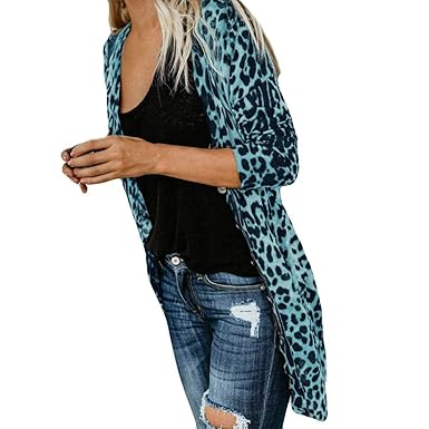 iHENGH Damen Herbst Winter Bequem Lässig Mode Frauen Langarm Leopard Print Mode Mantel Blusen T Shirt Tank Tops