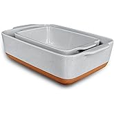 Mora Ceramic Set of 2 Baking Dishes For Casserole, Banana Bread, Brownies, Broiling, Roasting, and Baking. 7x11 in and Loaf P
