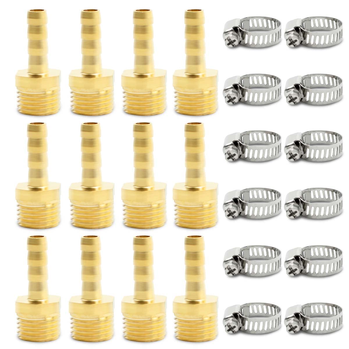 Bwintech 12 Pcs Hose Barb Fittings, 1/4" BSP Male x 10MM Barb Connector with 12 Pcs Clamps