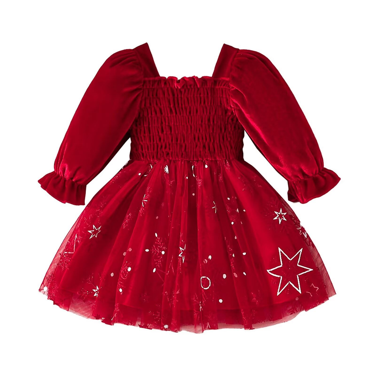 Baby Girls Christmas Dress Toddler Long Sleeve Dresses Princess Birthday Party Outfits for Little Kids(Red,5-6 Years)