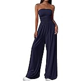 PRETTYGARDEN Womens Trendy Strapless Rompers 2026 Ruched Tube Top Wide Leg One Piece Jumpsuits Beach Vacation Summer Outfits