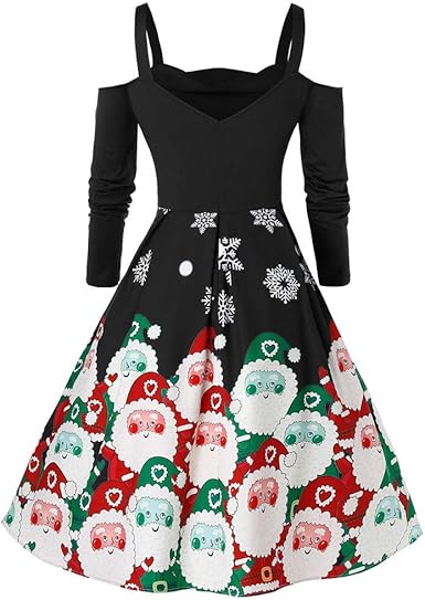 Abito Natale.Donna Vestiti Di Natale Lunga Maniche Abito Natale Vestito Da Donna Stampa Natalizio Midi Abito Elegante Vintage Abiti Da Santa Natale Vestito Di Festa Donna Vestito Di Natale Delle Donne Weant10262 Amazon It