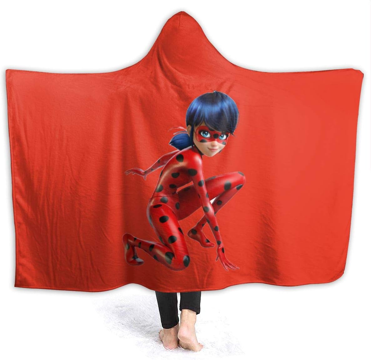FransisUU Lady Miraculous Ladybug Animation Hooded Blanket, Soft Throw Wrap Wearable Blankets Novelty Cape for Kids Adults Teens