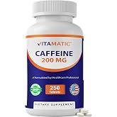 Vitamatic Caffeine Pills 200 mg per Serving, 250 Vegetarian Tablets | Support Energy Support &amp; Endurance Performance*, Gluten Free, Made in USA