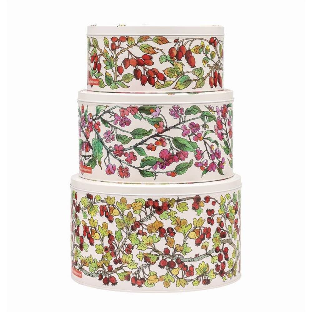 Elite Gift Boxes Emma Bridgewater - Birds in Hedgerow set of 3 round Cake Tins Nested 250(d) x 145mm (large) 225(d) x 120mm (medium) 198(d) x 105mm (small)