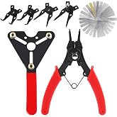 Glarks 3Pcs AC Clutch Holding Tool Adjustable Clutch Holder and 4 in 1 Snap Ring Pliers with Feeler Gauge Assortment Kit Compatible with Domestic and Import Vehicle AC Compressors