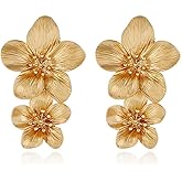 Flower Dangle Earrings Boho Layered Floral Petal Drop Earrings Statement Stud Earring for Women