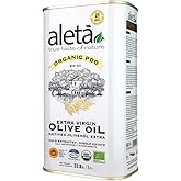 Aleta, USDA Organic Greek Extra Virgin Olive Oil, EU Certified Single Estate PDO Greece, 1 Lt (33.8 oz.) Tin, Kosher EK, Pack of 1