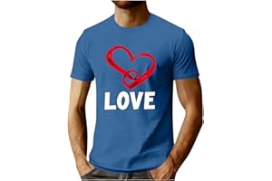 Valentine T-Shirt for Men Funny Heart Print Holiday Shirts Short Sleeve Crew Neck Comfy Tees Valentines Gift Tops