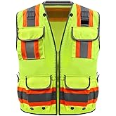 LOHASWORK Safety Vest, Hi Vis Vests with Pockets, Class 2 High Visibility Vests,Construction Surveyor Work Vest for Men Women