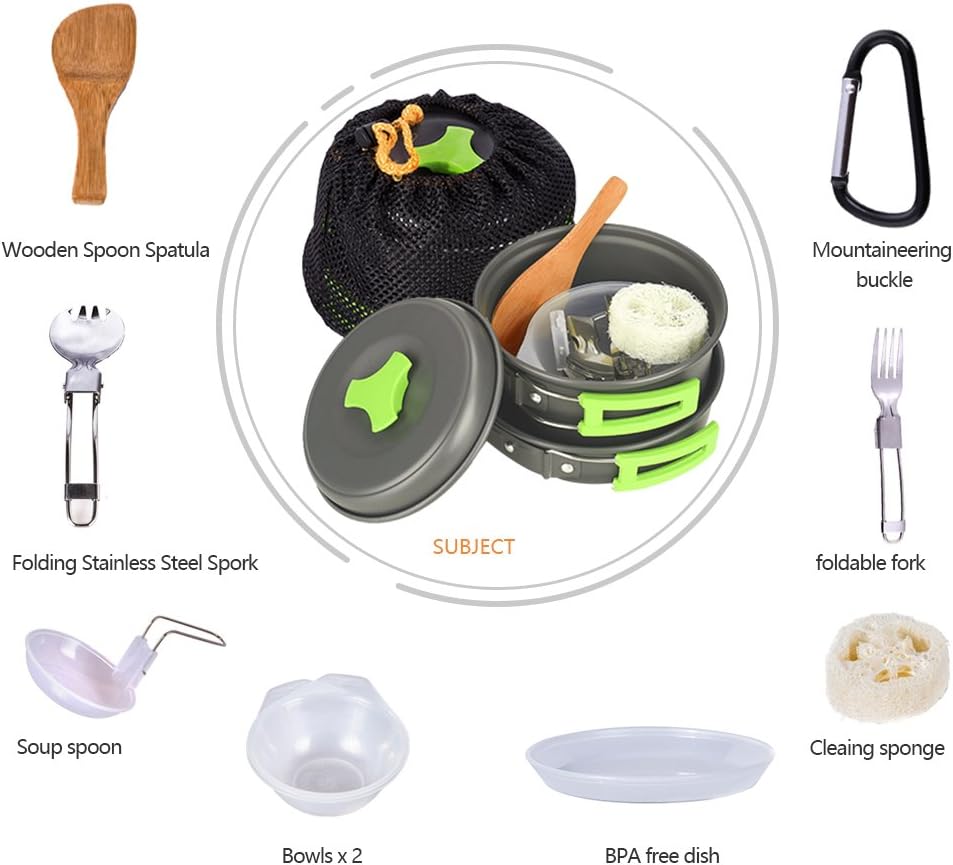Ttlife Camping Cookware Kit Backpacking Gear Hiking Outdoors Cooking Equipment Ultralight 13 Pieces Cooking Set Compact Durable Pot Pan Bowls Free Folding Spork Nylon Bag Amazon Co Uk Kitchen Home