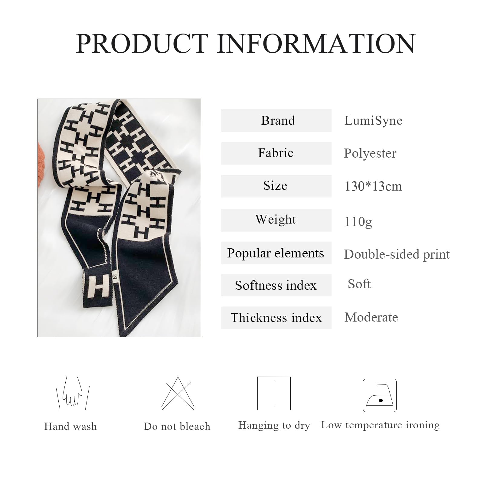 LumiSyne Skinny Knitted Scarf Women Winter Pull-Through Design Plaid Letter Pattern Narrow Long Neckerchief Warm Collar Scarf