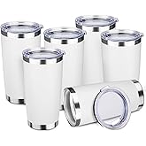StarSpeed 20oz Tumbler Bulk with Lid, Stainless Steel Insulated Tumblers Double Wall Vacuum Insulated Travel Mug, Powder Coated Coffee Cups for Hot and Cold Drinks(White,6)