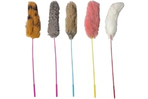 5Pcs Rabbit Fur Cat Toys,Interactive Plush Cat Teaser Wand Long Sticks,Durable Lightweight Teaser Toys for Indoor Cats & Kitt