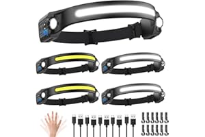 ZIOEYIUE Headlamp Rechargeable 5Pack, 230° Wide Beam Head Lamp with 2 Spotlights, LED Headlamp with Motion Sensor, 5Mode Rechargeable Headlamp, Head Lights for Forehead, Headlamps for Adults Running Hard Hat