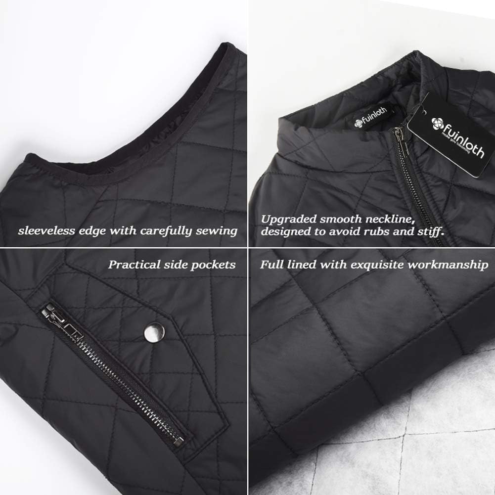 fuinloth Women's Padded Vest, Stand Collar Lightweight Zip Quilted Gilet: Clothing