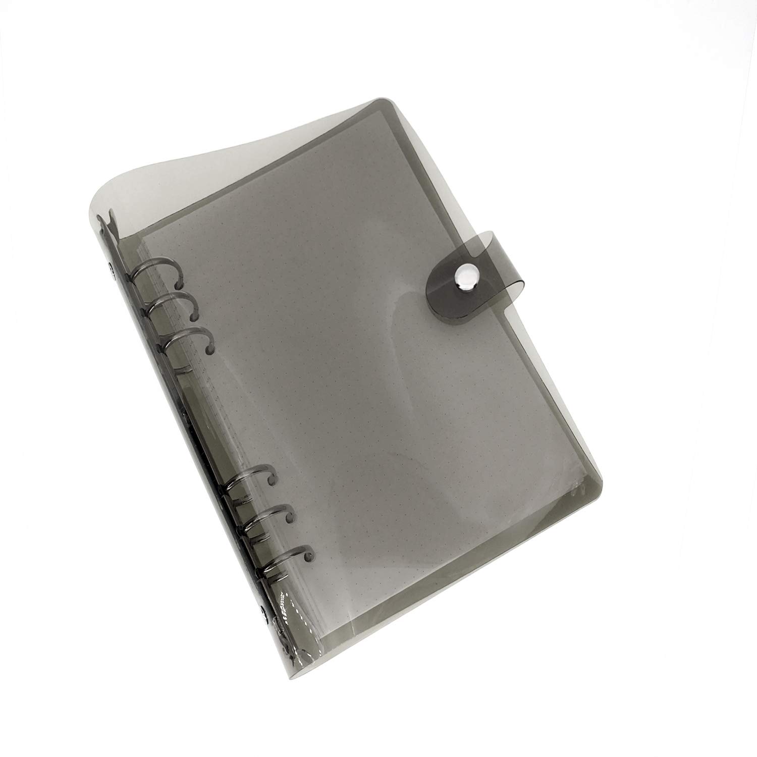 A6 A5 6-Holes Colorful PVC Cover Round Ring View Binder with Snap Button Closure File Folder (Black, A6 Mini Set)