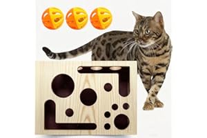 Cat Nail File Enrichment Box Wooden Cat Scratch Puzzle Box with Sandpaper and 3 Balls Stress-Free Filing Scratcher for Indoor