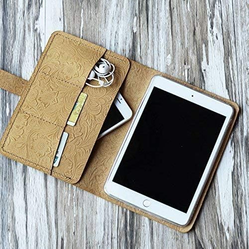 Genuine Italy Vintage Leather Handmade Case for Apple Ipad mini 3 / mini 2 / mini 1 / mini 4 / air/air 2 / Pro 9.7 / Pro 10.5" / 2017 new iPad 9.7“ ”Luxury Tooled Leather Folio Cover (Tan Pattern)