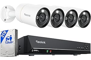 REOLINK 12MP Wired Security Camera System, 4pcs H.265 12 Megapixel UHD PoE Surveillance Cameras, Person Vehicle Pet Detection, Spotlight Color Night Vision, 8CH NVR with 2TB HDD, RLK8-1200B4-A