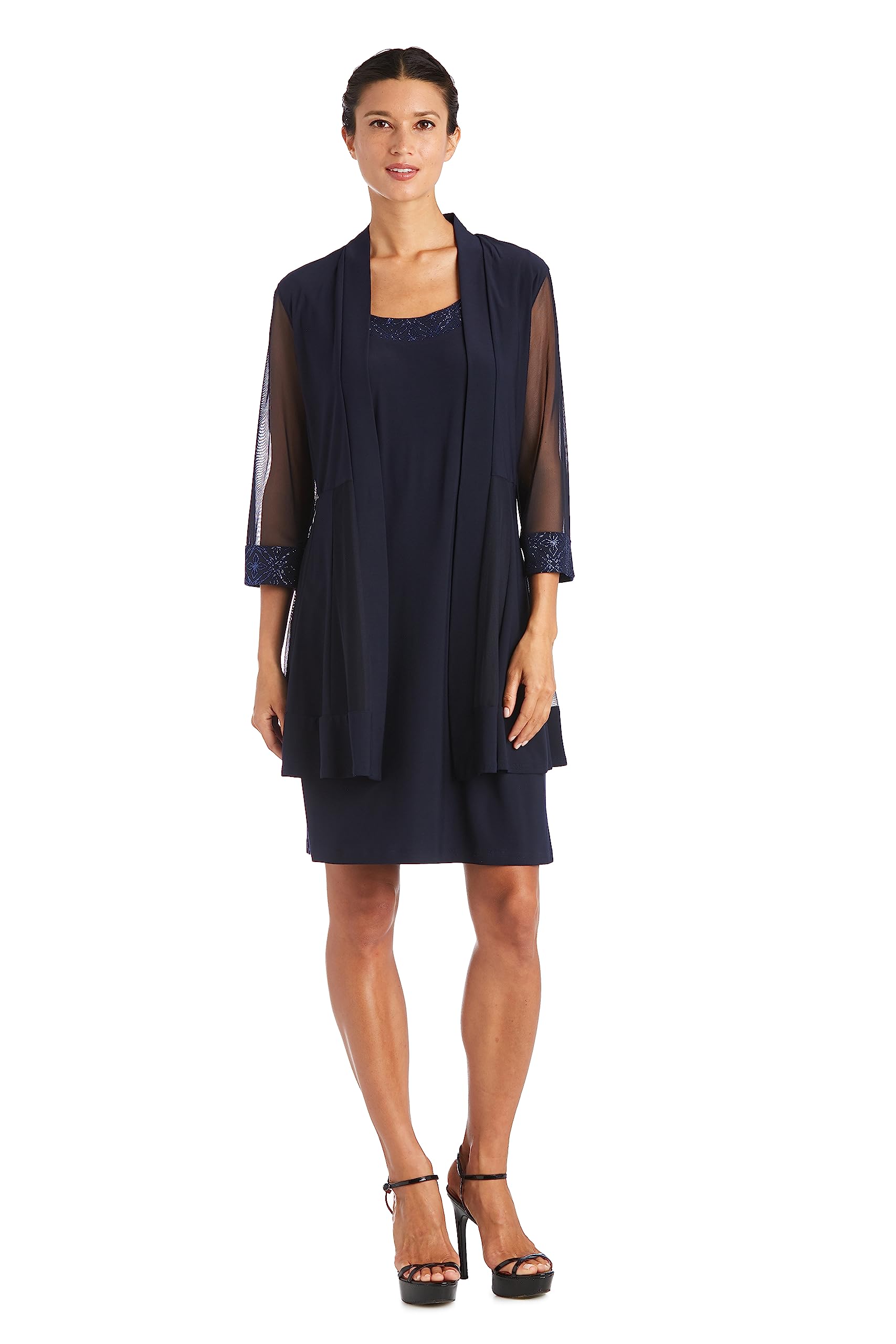 R&M Richards Women’s Formal Beaded Jacket Dress, Navy