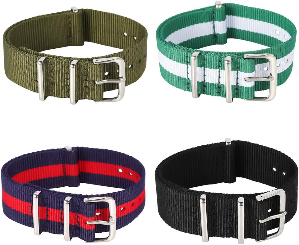 olyee 4 Packs Stylish Watch Strap for NATO Watch Strap 20mm Nylon Watch Band Strap with Stainless Steel Buckle Replacement Watch Bands with Repair Tools Set for Men Women