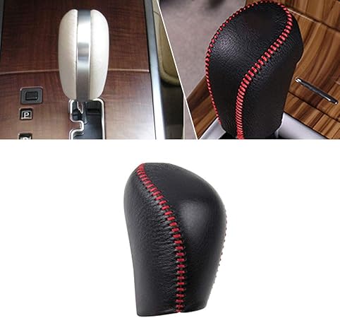 Amazon Cobear 車用ギアシフトノブカバーレザーat適合ティアナ04 07自動シフターヘッドブラック レッド糸タイプj 車 バイク 車 バイク