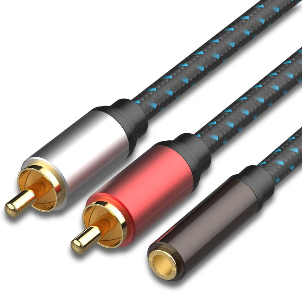 RCA to 3.5mm Female 1ft,JewMod 3.5mm to 2RCA Cable 3.5mm Female to 2 RCA Male Jack Stereo Audio Cable Y Adapter Gold Plated Compatible for Smartphones, MP3, Tablets, HiFi Stereo System and More