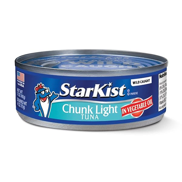STARKIST CHUNK LIGHT TUNA IN OIL, 5 OZ (12 PACK) CANNED TUNA FISH, WILD CAUGHT, GLUTEN FREE, READY TO EAT, PERFECT FOR SALADS, KETO MEALS AND SNACKS, WITH 20G PROTEIN & 90 CALORIES PER SERVING