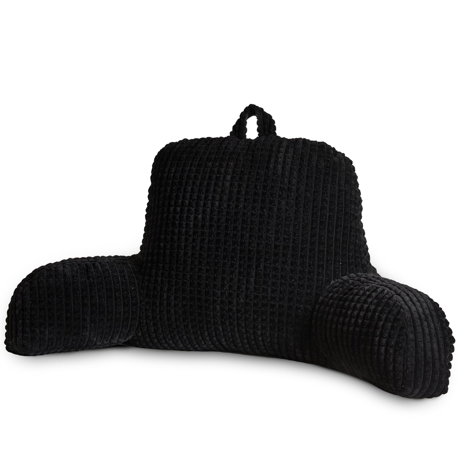 A Nice Night Reading Pillow Bed Wedge Large Adult Children Backrest with Arms Back Support for Sitting Up in Bed/Couch for Lounging Bedrest,Waffle Stereoscopic Design,Black Image